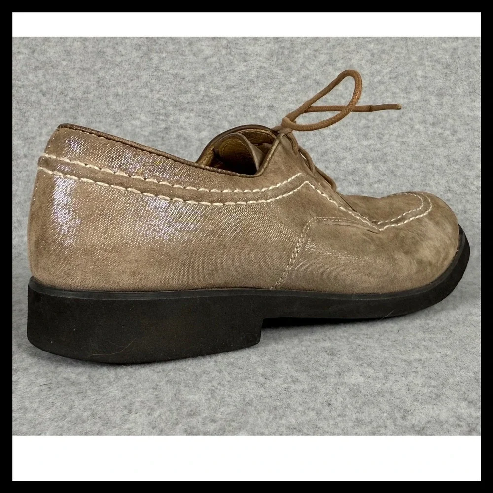 Vintage Hush Puppies Womens Moc Toe Oxford Shoes Size‎ 8 Taupe Beige Suede Sheen